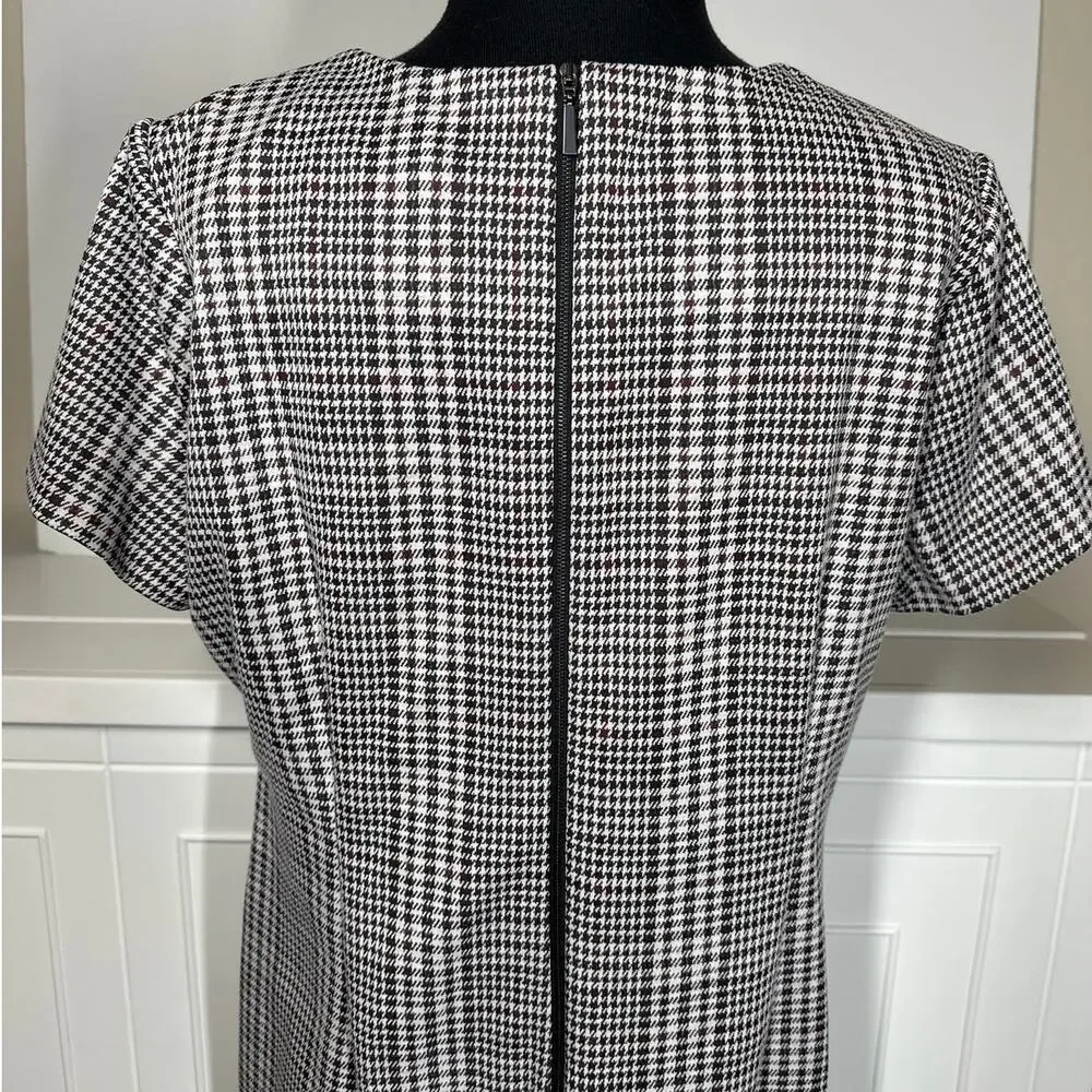 Calvin Klein Houndstooth Sheath Dress Knee Length Short Sleeve Career Sz 14 New